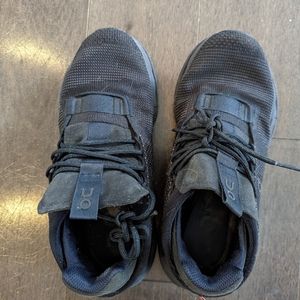 On sneakers, size 7